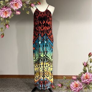 Aztec print halter maxi a-line dress